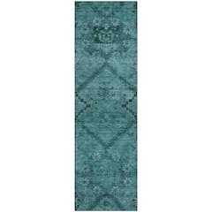 Premium Machine Washable Mayfield AMF842 Teal 2'3" x 7'6" Runner Rug