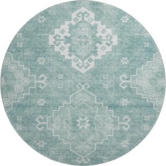Premium Machine Washable Mayfield AMF847 Aqua 8' x 8' Round Rug