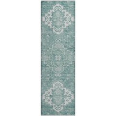 Premium Machine Washable Mayfield AMF847 Aqua 2'3" x 7'6" Runner Rug