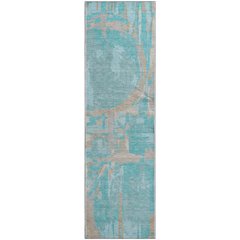 Premium Machine Washable Mayfield AMF855 Teal 2'3" x 7'6" Runner Rug
