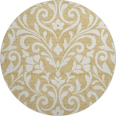 Premium Machine Washable Mayfield AMF875 Gold 8' x 8' Round Rug