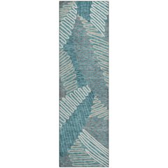 Premium Machine Washable Mayfield AMF904 Teal 2'3" x 7'6" Runner Rug