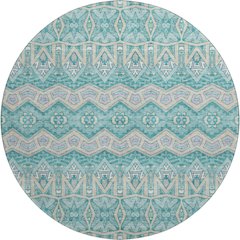 Premium Machine Washable Mayfield AMF909 Teal 8' x 8' Round Rug