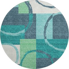 Premium Machine Washable Mayfield AMF943 Teal 8' x 8' Round Rug