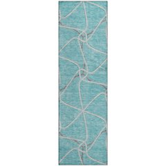 Premium Machine Washable Mayfield AMF948 Teal 2'3" x 7'6" Runner Rug
