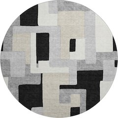 Premium Machine Washable Mayfield AMF955 Black 8' x 8' Round Rug