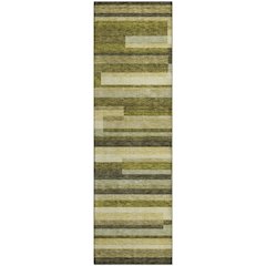 Premium Machine Washable Mayfield AMF956 Olive 2'3" x 7'6" Runner Rug
