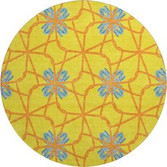 Premium Machine Washable Mayfield AMF958 Yellow 8' x 8' Round Rug