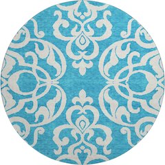 Premium Machine Washable Mayfield AMF973 Turquoise 8' x 8' Round Rug