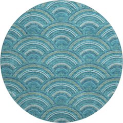 Premium Machine Washable Mayfield AMF984 Teal 8' x 8' Round Rug