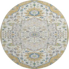 Premium Machine Washable Mayfield AMF985 Gold 8' x 8' Round Rug