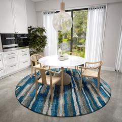 Bravado Blue Contemporary Striped 8' x 8' Area Rug Blue ABV37