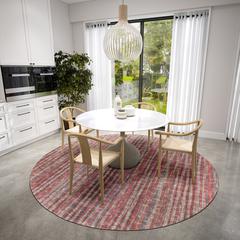 Waverly Burgundy Contemporary Striped 8' x 8' Round Rug Burgundy AWA31
