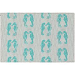 Indoor/Outdoor Seabreeze SZ15 Teal Washable 1'8" x 2'6" Rug