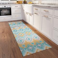 Yuma Aqua Bohemian Ikat 2'3" x 7'6" Runner Rug Aqua AYU32