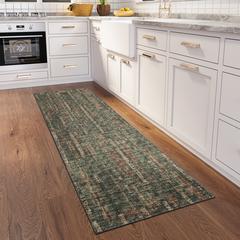 Rylee Green Transitional Abstract 2'3" x 7'6" Runner Rug Green ARY36