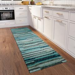 Yuma Turquoise Transitional Striped 2'3" x 7'6" Runner Rug Turquoise AYU38