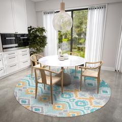 Yuma Aqua Bohemian Ikat 8' x 8' Area Rug Aqua AYU32