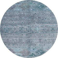 Indoor/Outdoor Karaj Blue 8' x 8' Round Rug