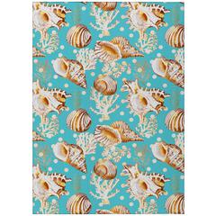 Indoor/Outdoor Seabreeze SZ6 Teal Washable 10' x 14' Rug