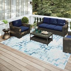 Yuma Blue Transitional Trellis 10' x 14' Area Rug Blue AYU45