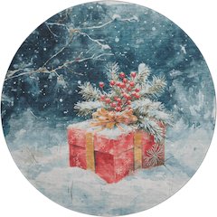 Luxury Washable Indoor/Outdoor Merry & Bright Blue 8' x 8' Round Rug