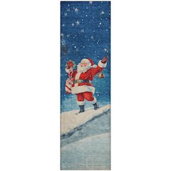 Luxury Washable Indoor/Outdoor Merry & Bright Blue 2'3" x 7'6" Runner Rug