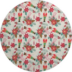 Luxury Washable Indoor/Outdoor Merry & Bright Ivory 8' x 8' Round Rug