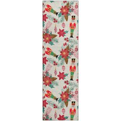 Luxury Washable Indoor/Outdoor Merry & Bright Ivory 2'3" x 7'6" Runner Rug