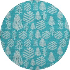 Luxury Washable Indoor/Outdoor Merry & Bright Teal 8' x 8' Round Rug