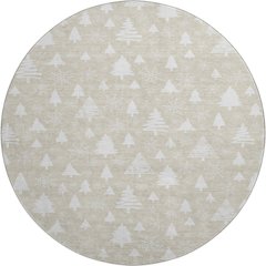 Luxury Washable Indoor/Outdoor Merry & Bright Beige 8' x 8' Round Rug