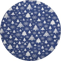 Luxury Washable Indoor/Outdoor Merry & Bright Navy 8' x 8' Round Rug