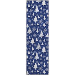 Luxury Washable Indoor/Outdoor Merry & Bright Navy 2'3" x 7'6" Runner Rug