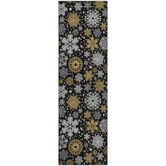 Luxury Washable Indoor/Outdoor Merry & Bright Black 2'3" x 7'6" Runner Rug