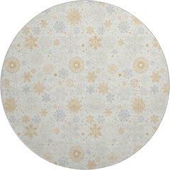 Luxury Washable Indoor/Outdoor Merry & Bright Ivory 8' x 8' Round Rug