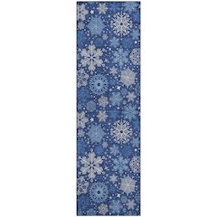 Luxury Washable Indoor/Outdoor Merry & Bright Navy 2'3" x 7'6" Runner Rug