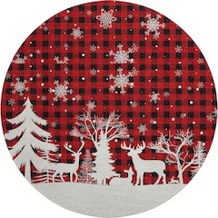 Luxury Washable Indoor/Outdoor Merry & Bright Red 8' x 8' Round Rug