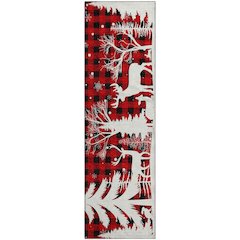 Luxury Washable Indoor/Outdoor Merry & Bright Red 2'3" x 7'6" Runner Rug