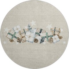 Luxury Washable Indoor/Outdoor Merry & Bright Beige 8' x 8' Round Rug
