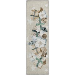 Luxury Washable Indoor/Outdoor Merry & Bright Beige 2'3" x 7'6" Runner Rug