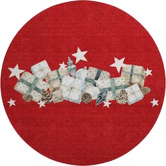 Luxury Washable Indoor/Outdoor Merry & Bright Red 8' x 8' Round Rug