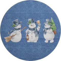 Luxury Washable Indoor/Outdoor Merry & Bright Navy 8' x 8' Round Rug