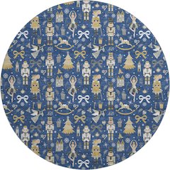 Luxury Washable Indoor/Outdoor Merry & Bright Navy 8' x 8' Round Rug