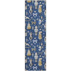 Luxury Washable Indoor/Outdoor Merry & Bright Navy 2'3" x 7'6" Runner Rug