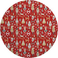 Luxury Washable Indoor/Outdoor Merry & Bright Red 8' x 8' Round Rug
