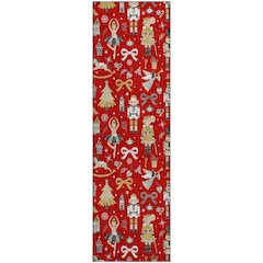 Luxury Washable Indoor/Outdoor Merry & Bright Red 2'3" x 7'6" Runner Rug