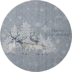 Luxury Washable Indoor/Outdoor Merry & Bright Gray 8' x 8' Round Rug