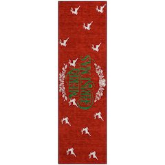 Luxury Washable Indoor/Outdoor Merry & Bright Red 2'3" x 7'6" Runner Rug