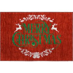 Luxury Washable Indoor/Outdoor Merry & Bright Red 1'8" x 2'6" Rug