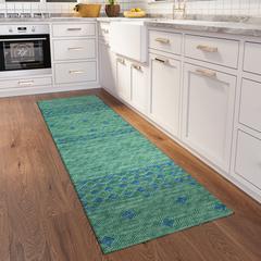 Yuma Green Transitional Southwest 2'3" x 7'6" Runner Rug Green AYU31